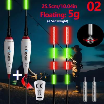 TEMU 2 Electronic Float Led Light Up Fishing Floats With 2 Cr425 Batteries, Night Fishing Floats, 3-layer Thickened And Clear Visibility, Battery-powered Fishing Floats