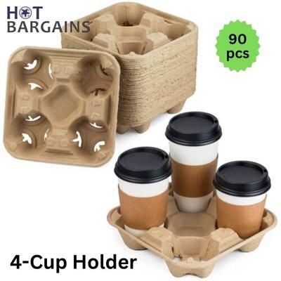 TEMU Hot Bargains 90pcs Of Disposable 2 Cup / 4 Cup Holders, Cup Carry Trays Takeaway Carrier Cup Holders Cardboard Tea Coffee