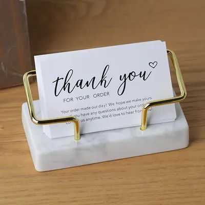 Elegant marble card holder with gold metal frame - Luxury desktop card holder, perfect for meeting gifts, lovely office supplies