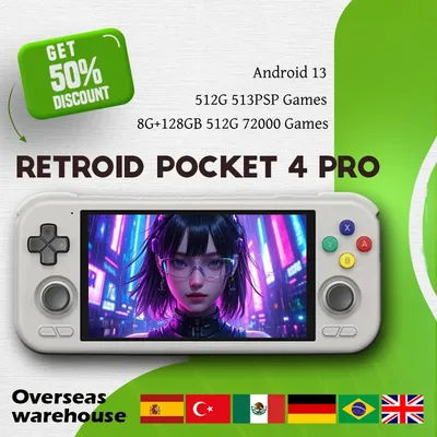 Retroid Pocket 4 Pro Handheld Video Game console 4.7 Inch 8G+128GB RP4 Android 13 WiFi 6.0 512G PSP PS2 Video Game console Gift