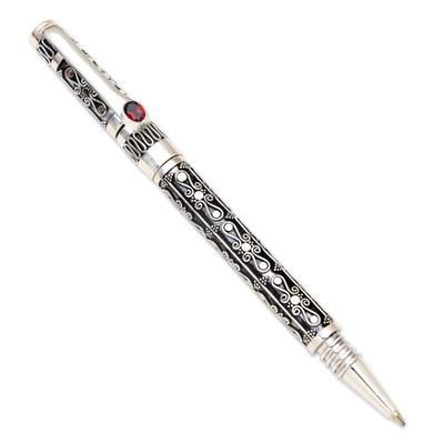 Balinese Petals,'Keepsake Sterling and Garnet Ballpoint Pen'