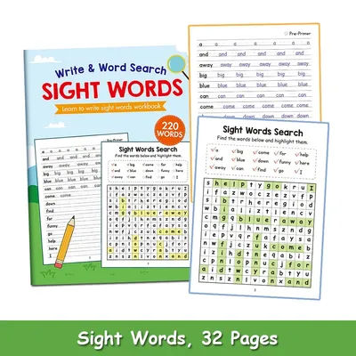 Sight Words Write and Search Game Workbook Preschool English Learning Aids Learn to Read Vocabulary Building Montessori