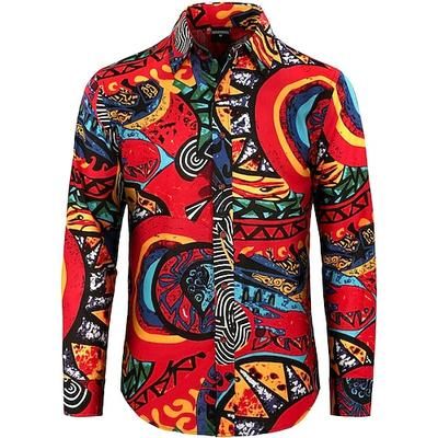 Retrò Vintage Boho Anni '70 Camicia Hippie Tribale Modello africano Costume Per uomo Halloween Carnevale ballo di strada Festa a tema retrò Festival Adulti Camicia