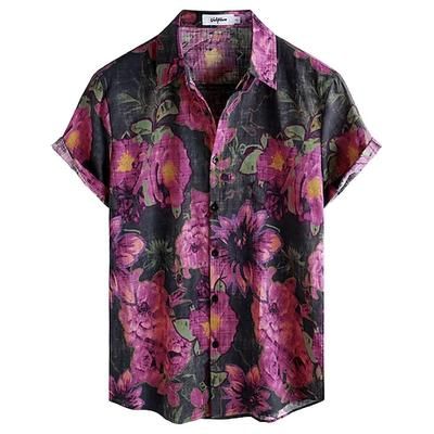Retrò Vintage Boho Anni '70 Camicia Camicie hawaiane Hippie Floreale Costume Per uomo Halloween Carnevale Festival Musicale Vacanza al Mare Festa a tema retrò Adulti Camicia