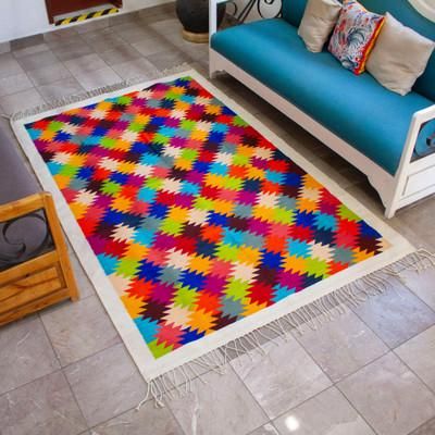 A Thousand Stars,'Modern Handwoven Zapotec Wool Area Rug with Star Motif (5x8)'