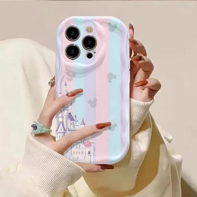 TEMU A Single -themed Phone Case Featuring A Pastel Striped Design With A Castle, Compatible With For Iphone Models Including The 16, 15, 14, 13, 12, 11 Pro Max, Plus, Xs, 8, And 7, Offering Style And