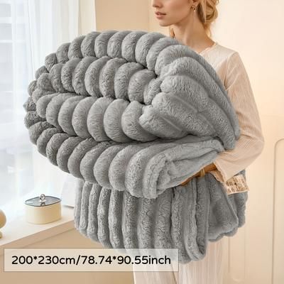 TEMU 1pc Soft & Fur/flannel Blanket - Modern , Machine Washable, Rabbit Fur-like Texture, Use For Bed, Sofa, Camping, Camping Essentials| Decor|machine Washable Blanket