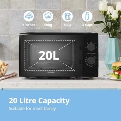 TEMU Comfee' Compact Microwave 700w - 20l Countertop Oven With Manual Timer, Rapid & Space-saving Design | For Dorms, Caravans & Spaces (cm-m202cc-bk)