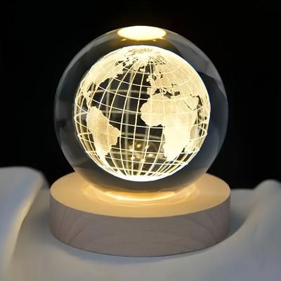 TEMU Earth Crystal Ball, Usb-powered,nursery Night Light, Warm Light, Suitable For Geo-astronomy Lovers Gift, Suitable For Decorating Bedroom/living Room/office, Holidays And Birthday Gifts