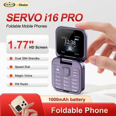 SERVO i16 PRO Mini Flip Mobile Phone Dual SIM Standby Speed Dial FM Radio Blacklist Magic Voice 2G GSM Small Box Foldable Phones