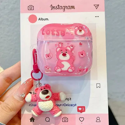 Étui AirPods 4 Pro2 Pro 3 2, housse de protection Bluetooth, dessin animé ours fraise avec pendentif, accessoires