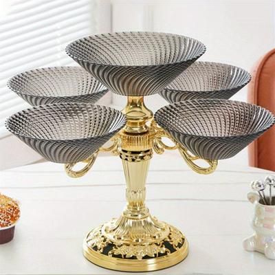TEMU 1pc Multi- Tier Fruit Basket - 360° Rotation Fruit Stand Modern Pet Fruit Bowls - Elegant Plastic Snack And Candy Serving Tray For Living Room Decor And Party Supplies