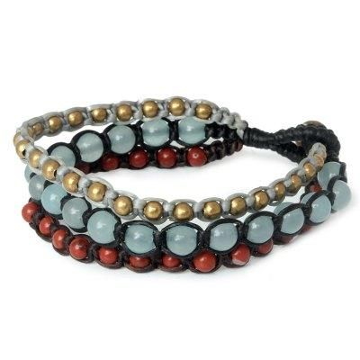 'Urban Colors' - Brass Beaded Jasper and Quartz Bracelet