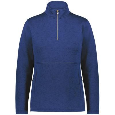 Holloway 223740 Women's Alpine Sweater Fleece 1/4 Zip Pullover in Navy Blue Heather size Small | Polyester