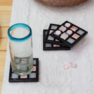 'Modern Onyx Marble Coasters and Tic-Tac-Toe Game (Set of 4)'