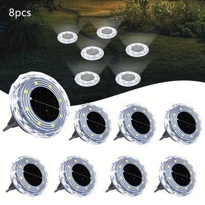 TEMU 8pcs Solar Crystal Path Lights Outdoor, Warm White & Cool Light , Durable Abs Semi-embedded Lights For Garden, Patio, Pathway Decoration, Solar Outdoor Lights