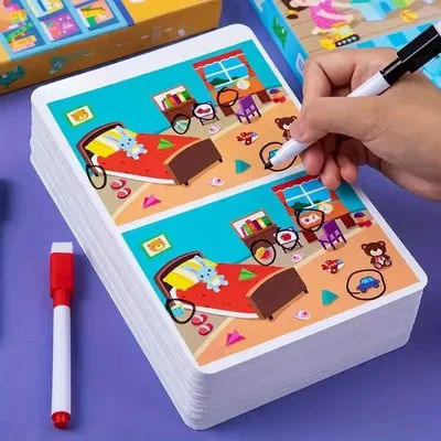 Training Cards Featuring 'Find The Difference' Drawings - Designed for Educational Attention Training Includes Erasable Cards