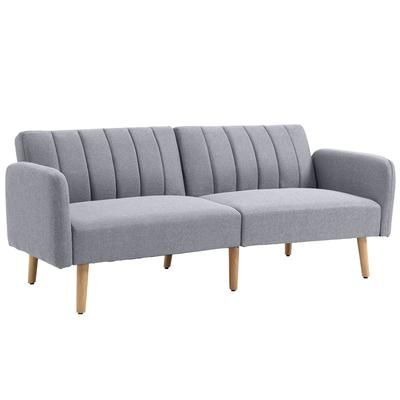 TEMU 2 Seater Sofa Bed, Convertible Linen Fabric Sofa Couch, Click Sofabed With Adjustable Split Backrest For Living Room, Bedroom, Light Grey, Couch For Living Room