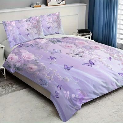 TEMU Purple Curtain Pattern Bedding Set, Suitable For All (1 Duvet Cover + 2 Pillowcases), No Filling, Soft And Comfortable, Suitable For Bedroom, Outdoor Adventure, And Home Decoration