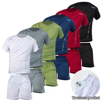 2 Pcs Men's Summer Casual Sports Quick-drying Set Loose Plus Size For Teenagers Running And Fitness