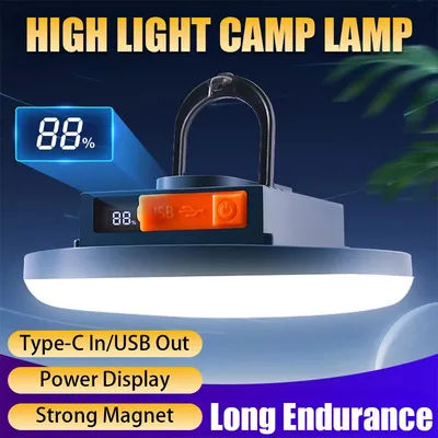 100W Rechargeable Powerful Light Camping Lantern with Magnet,4500mah Strong Light Portable Flashlight Tent Lamp LED Work Light