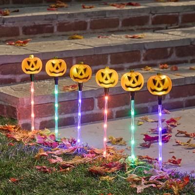 Set of 6 Jack-O-Lantern Pathway Lights by BrylaneHome in Multi
