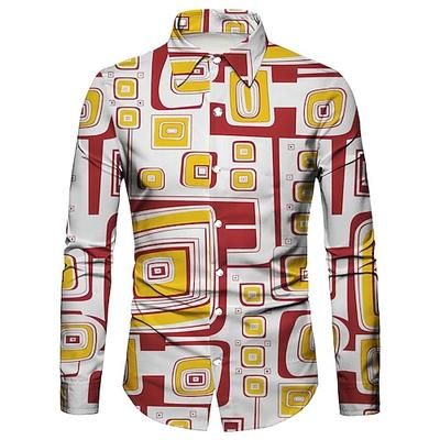 Retrò Vintage Anni '70 Camicia Disco Geometrico Psichedelico Costume Per uomo Halloween Carnevale Festival Musicale Parata dell'Orgoglio Adulti Camicia