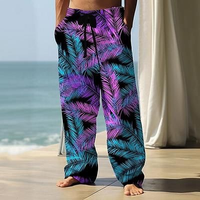 Per uomo Albero di Cocco Foglia di palma Piante Tropicali Pantaloni Pantaloni Larghi Pantaloni casual Misura del girovita medio Hawaiano Casual Vacanza Ferie Abbigliamento mare Coulisse Elastico in
