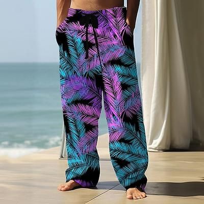 Per uomo Albero di Cocco Foglia di palma Piante Tropicali Pantaloni Pantaloni Larghi Pantaloni casual Misura del girovita medio Hawaiano Casual Vacanza Ferie Abbigliamento mare Coulisse Elastico in
