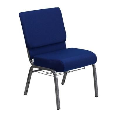 MoTak M113 Stackable Extra Wide Church Chair - Silver Steel Frame w/ Navy Blue Fabric Back & Seat