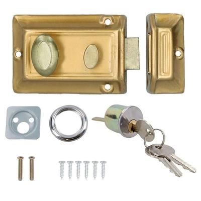 TEMU Brass Finish Door Lock Night Latch Rim Type Cylinder Security Latch 3 Keys