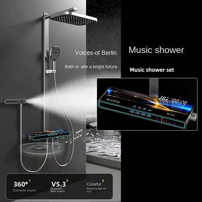 Ensemble de pomme de douche avec haut-parleur Bluetooth, affichage numérique, système de pomme de
