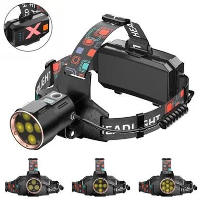 Powerful LED Headlight 90° Adjustable Head USB Rechargeable Waterproof Head Torch Lamp Use 2*18650 for Camping Hiking Fishing