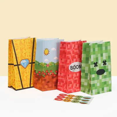 12/24 pièces jeu Pixel mosaïque MineCraftion papier Kraft sac à bonbons enfants anniversaire bébé douche bienvenue gâteau Cookie stockage boîtes en papier