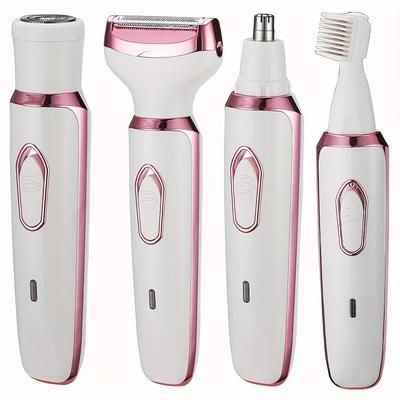TEMU Women's 4-in-1 Electric Shaver Set, Portable Hair Trimmer For Face, Nose, Legs & Underarms, Wet/dry Painless Bikini Trimmer With Usb Rechargeable Nickel Battery, Bikini Trimmer||metallic Accents
