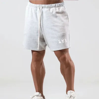 M-3XL LYS Running Cotton Shorts Men Solid Clothing Fitness Bodybuilding Short Pants Sport Homme Gym