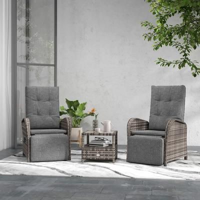 TEMU 3 Pieces Bistro Set, Wicker Balcony Furniture Set With Reclining Sun Loungers, 2-tier Coffee Table And Cushions, 2 Seater Garden Furniture For Outdoor Patio Balcony, Brown