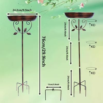 TEMU 1pc Antique Copper Bird Bath With Leaf-shaped Stand - Rustic Outdoor Garden Decor, Versatile For Small Apartment Courtyard, Or Home Yard Decoration, No Electricity Needed, Outdoor Garden Decor