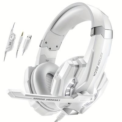 TEMU With Led Light, Wired Gaming Headset, Noise Isolation Earplugs, 3.5mm Jack, Broadcasting Microphone, Volume Control, For Pc, Laptop, Console Controller, White And Blue