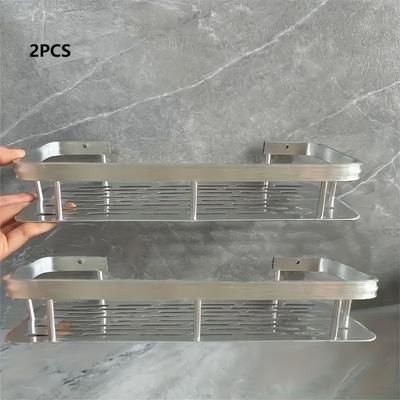 TEMU 1/2 Wall-mounted Bathroom Shelves, No-drill Adhesive Shower Basket, Suitable For Organizing Toiletries, Cosmetics, Miscellaneous Items, Spice Bottles, Etc., Bathroom Storage, Kitchen Storage