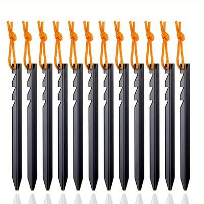 "TEMU 12pcs Heavy Duty Aluminum Alloy Tent Pegs - 18cm (7") Ultralight Ground Stakes With Orange Rope For Camping, Tarp, Canopy & Outdoor Gear (12pcs), Camping Gear"