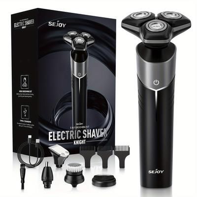 TEMU Shaver Men Electric Shaver, Men Pubic Hair And Beard Shaver, 5 In 1 Wet And Dry Rotary Men Facial Shaver, Cordless Rechargeable Shaver With Travel Lock, Gift For Dad Husband
