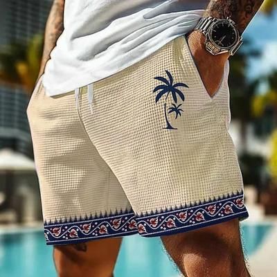 Per uomo Albero di Cocco Etnico Piante Tropicali Pantaloncini Waffle Pantaloncini da tuta Pantaloncini casual Misura del girovita medio Hawaiano Vacanza Jogging Allenamento Coulisse elastica in vita