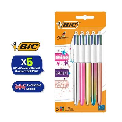 TEMU Bic Shine And Gradient Ball Pens Pack Of 5 With 1.0mm Tip