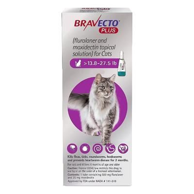 "Bravecto Plus per gatti di taglia grande 500 mg (da 13,75 a 27,5 libbre) Viola 3 dosi"