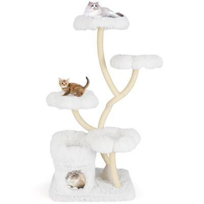 TEMU Goflame Freestanding Cat Tower Tall Cat Tree W/flower-shaped Platforms-white