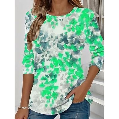 T-shirt da donna maniche lunghe collo girotondo maniche lunghe tunica grafica floreale piante elegante stilosa top regolari quotidiani uscita weekend stampa verde chiaro blu viola arancione marrone