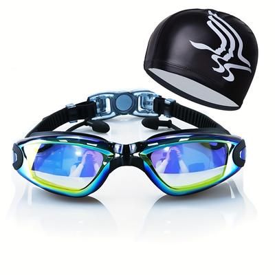 TEMU Adult Swimming Kit - Swimming Goggles With Hd Lenses, Durable Pc Cap, Nose Clip And Earplugs, Pool, Beach, And Sports