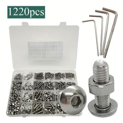 TEMU 1220 Sets Of M2 M3 M4 M5 Stainless Steel 304 Hex Bolt Nut And Washer Kits With Hex Keys