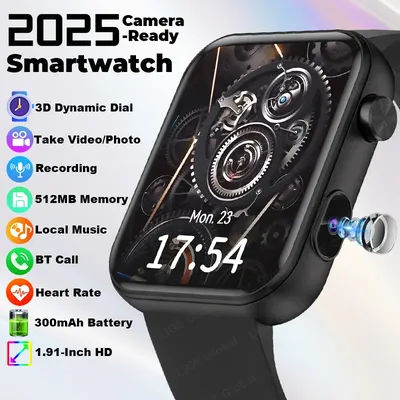 LIGE 2025 nouveau 512 mo caméra Smartwatch 1.91 "HD faire réponse appel prendre vidéo enregistrement sonore musique sport étanche montre intelligente